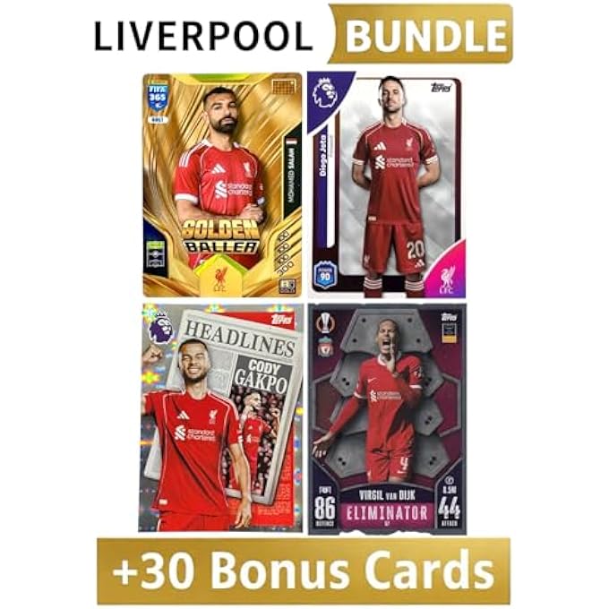rayihni LIVERPOOL FC RARE CARD BUNDLE  SALAH, VAN DIJK, JOTA, GAKPO + 30 BONUS LIVERPOOL CARDS  FOOTBALL TRADING CARDS - Image 1